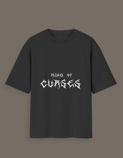 Black king of curses anime t-shirt with white stylized text design on front