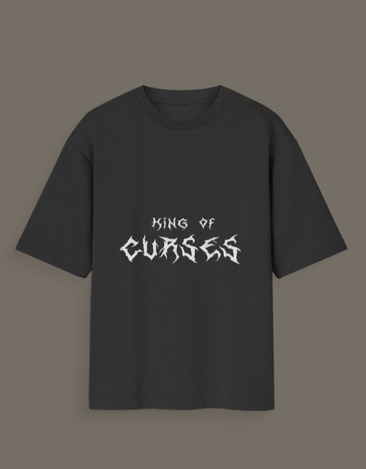 Black king of curses anime t-shirt with white stylized text design on front