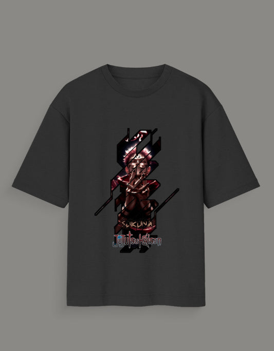 Black King of Curses oversized anime tee featuring dark graphic design and bold character artwork