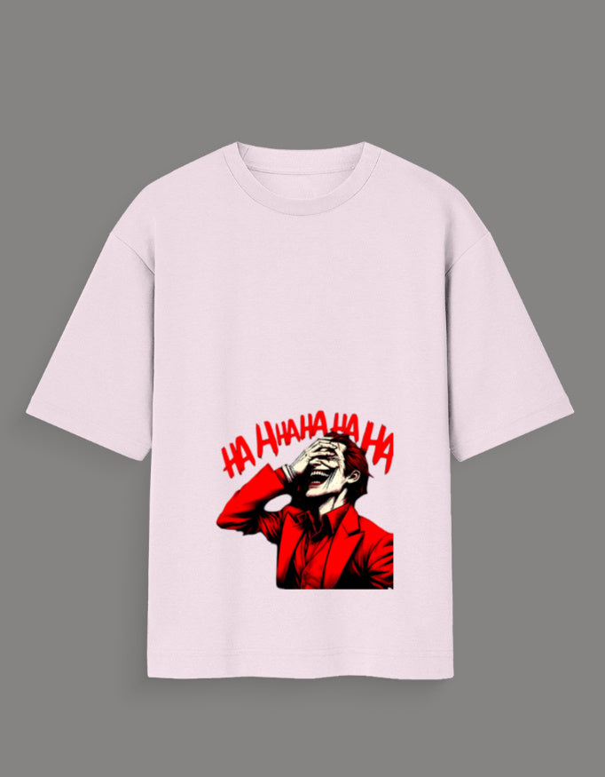 Limited edition joker t-shirt India with red Joker graphic and HAHAHA text on white shirt