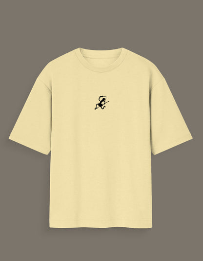 Beige Luffy Gear 5 hand sketch t-shirt with small black graphic on front center