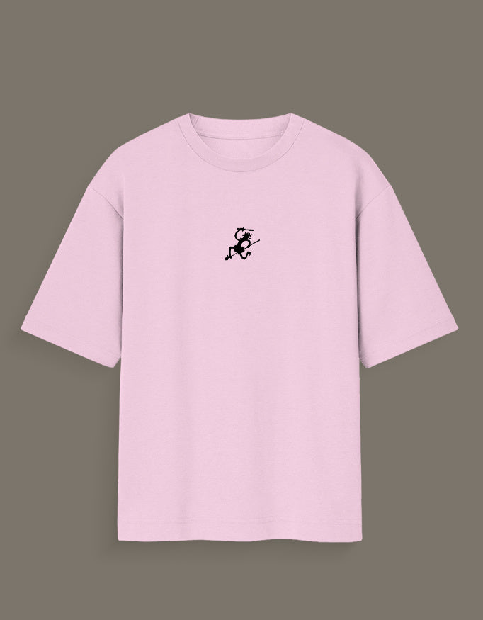 Light pink Luffy Gear 5 hand sketch t-shirt with small black graphic on front from AnimeVerseStore