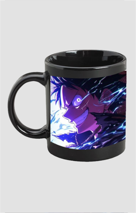 Black ceramic Luffy mug for Gen Z featuring vibrant anime artwork of Luffy from One Piece