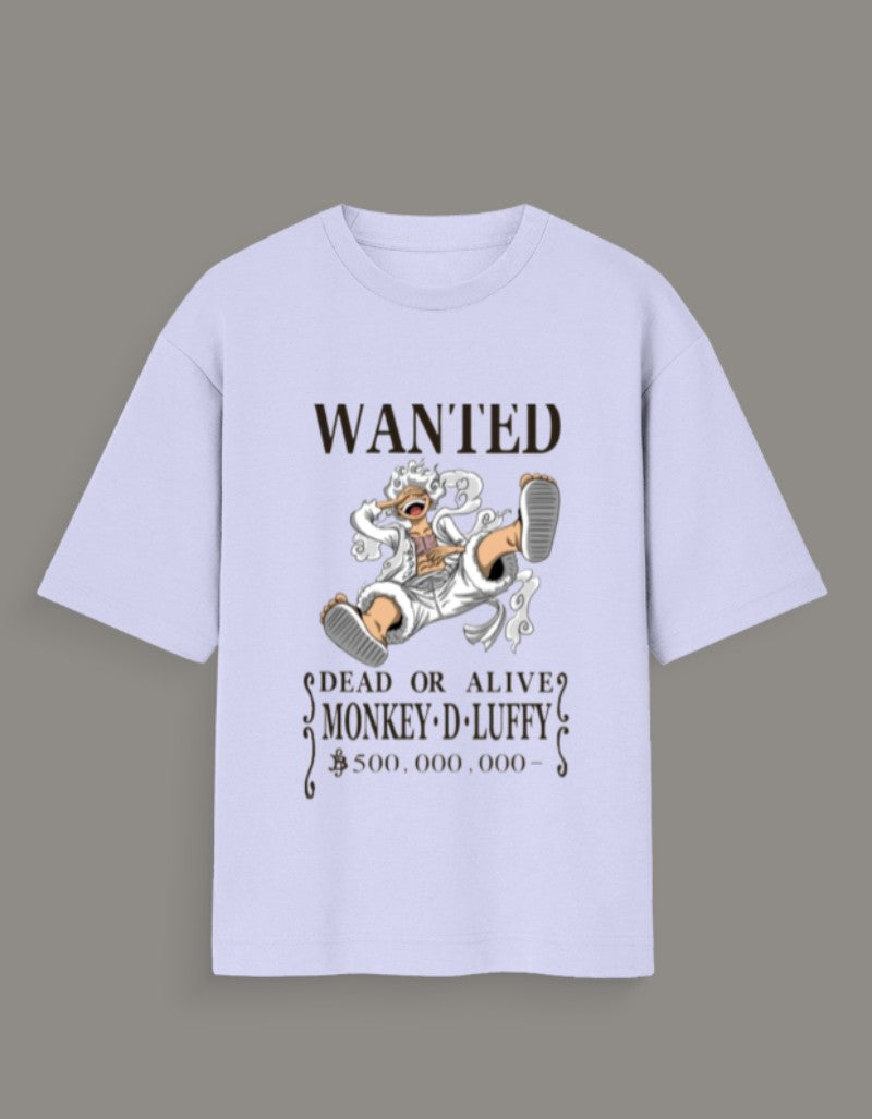 White Luffy wanted poster t-shirt featuring Monkey D Luffy anime character with bounty design