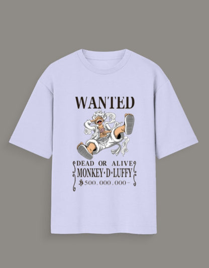 White Luffy wanted poster t-shirt featuring Monkey D Luffy anime character with bounty design