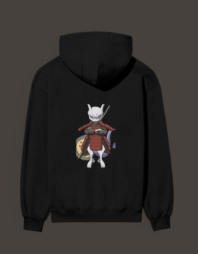 Madara Mewtwo anime hoodie featuring a striking graphic on the back in black fabric