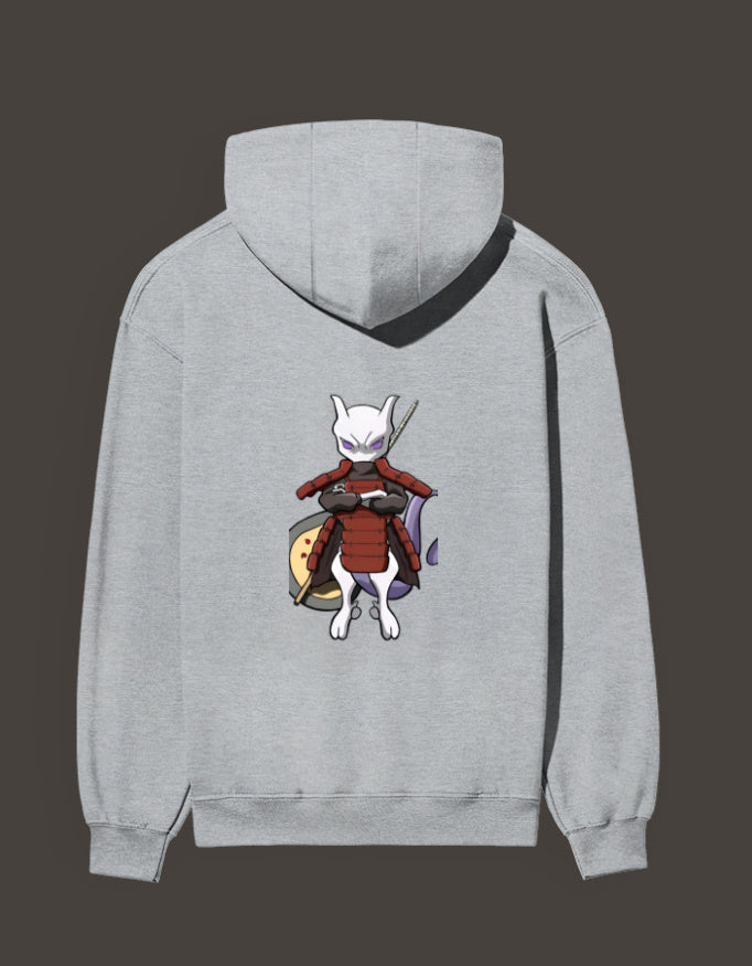 Madara Mewtwo anime hoodie featuring a unique design on a grey background
