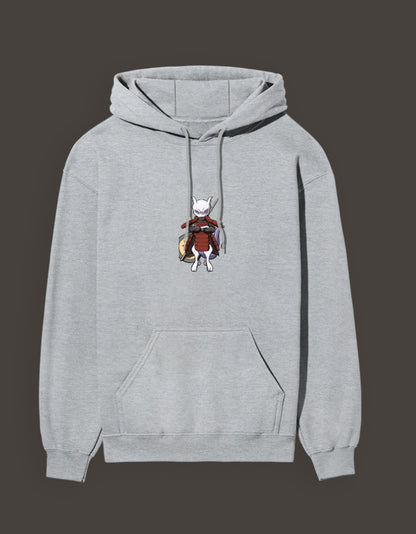 Madara Mewtwo anime hoodie in grey with embroidered character design on the front