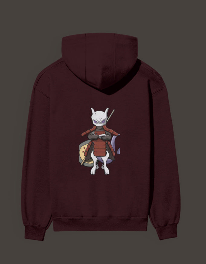 Madara Mewtwo anime hoodie featuring a striking graphic of Mewtwo on the back in a rich burgundy color