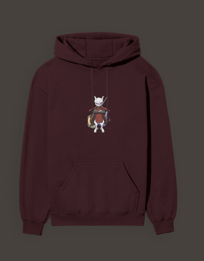 Madara Mewtwo anime hoodie in burgundy with a unique character design on the front