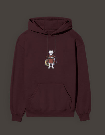 Madara Mewtwo anime hoodie in burgundy with a unique character design on the front