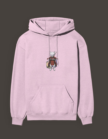 Madara Mewtwo anime hoodie in light pink featuring a detailed front graphic