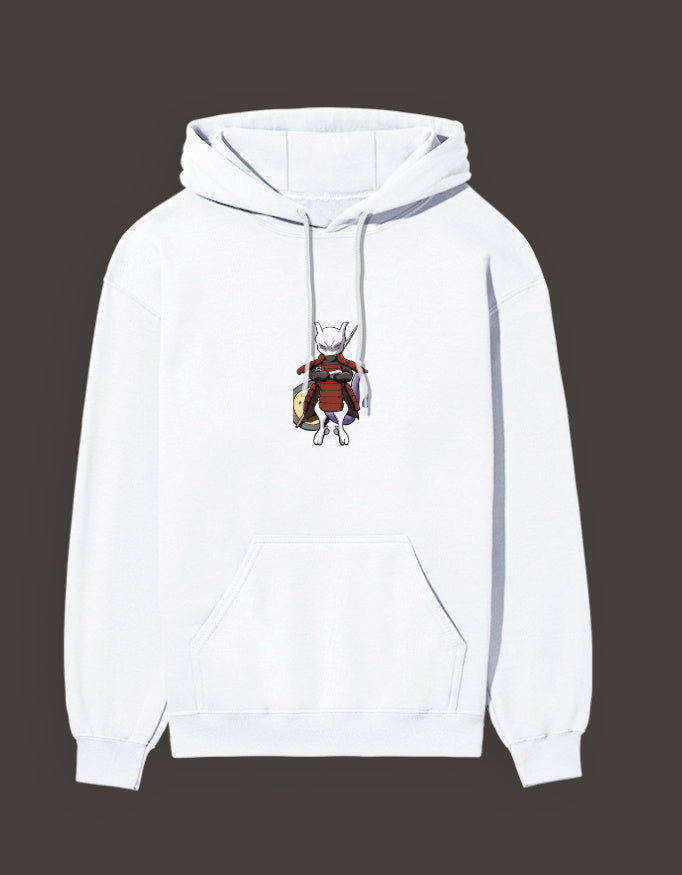 Madara Mewtwo anime hoodie in white featuring a unique graphic design on the front