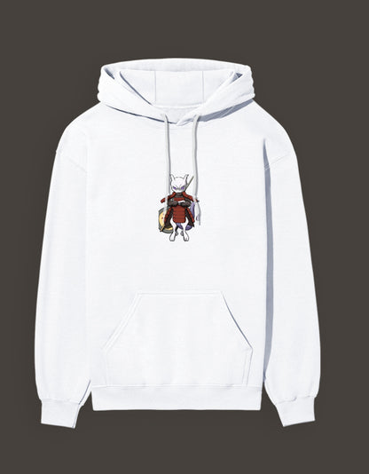 Madara Mewtwo anime hoodie in white featuring a unique graphic design on the front