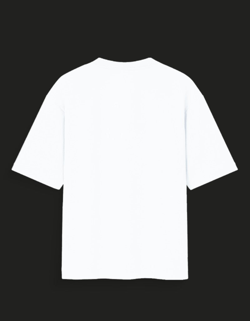 Back view of plain white main character energy t-shirt with short sleeves on black background