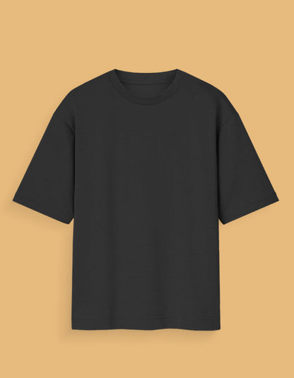 Plain black meme t-shirt India with short sleeves and crew neck on beige background