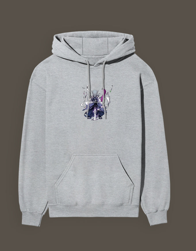 Mew 2 Hashira hoodie in grey featuring unique anime-inspired design and front pocket