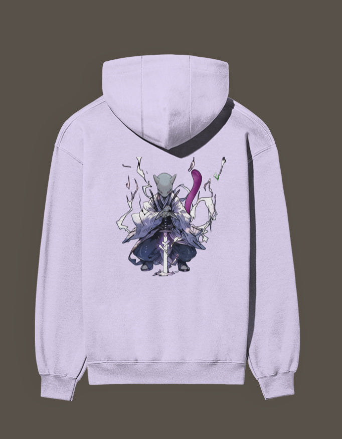 Mew 2 Hashira hoodie in light purple featuring a detailed design on the back