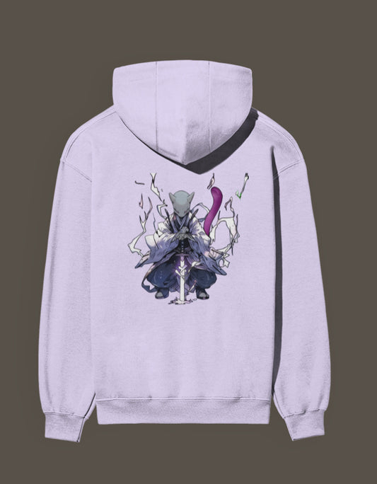 Mew 2 Hashira hoodie in light purple featuring a detailed design on the back