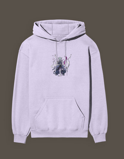 Mew 2 Hashira hoodie in light purple featuring a unique anime design with a front pocket