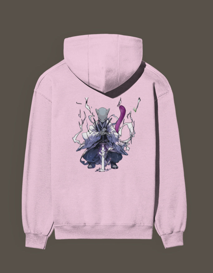 Mew 2 Hashira hoodie in pink with a unique anime-inspired design on the back