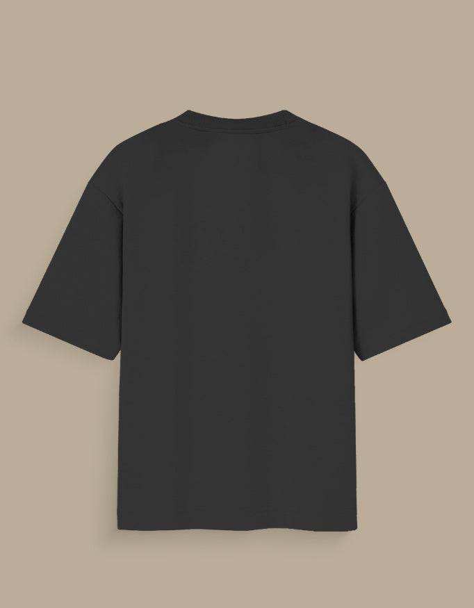 Back view of plain black millionaire in progress tee with short sleeves and crew neck