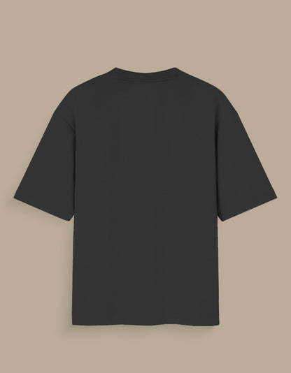 Back view of plain black millionaire in progress tee with short sleeves and crew neck