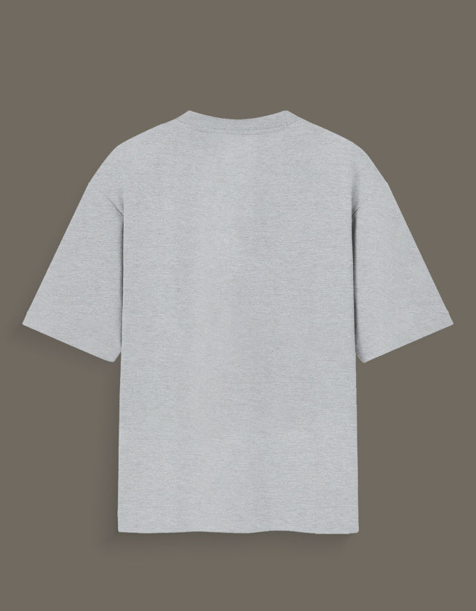 Back view of plain light gray money power respect graphic tee with short sleeves and round neck