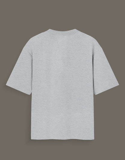 Back view of plain light gray money power respect graphic tee with short sleeves and round neck