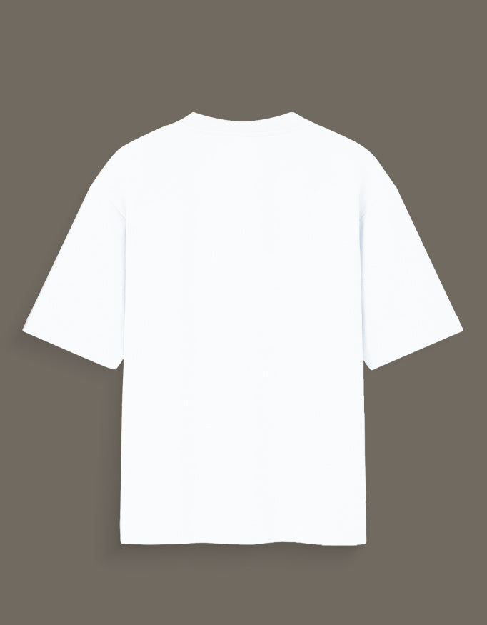Back view of plain white money power respect graphic tee with short sleeves and crew neck