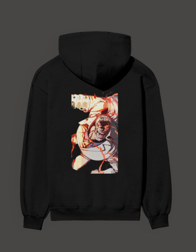 Monkey D Garp hoodie featuring an anime-inspired graphic on a black background