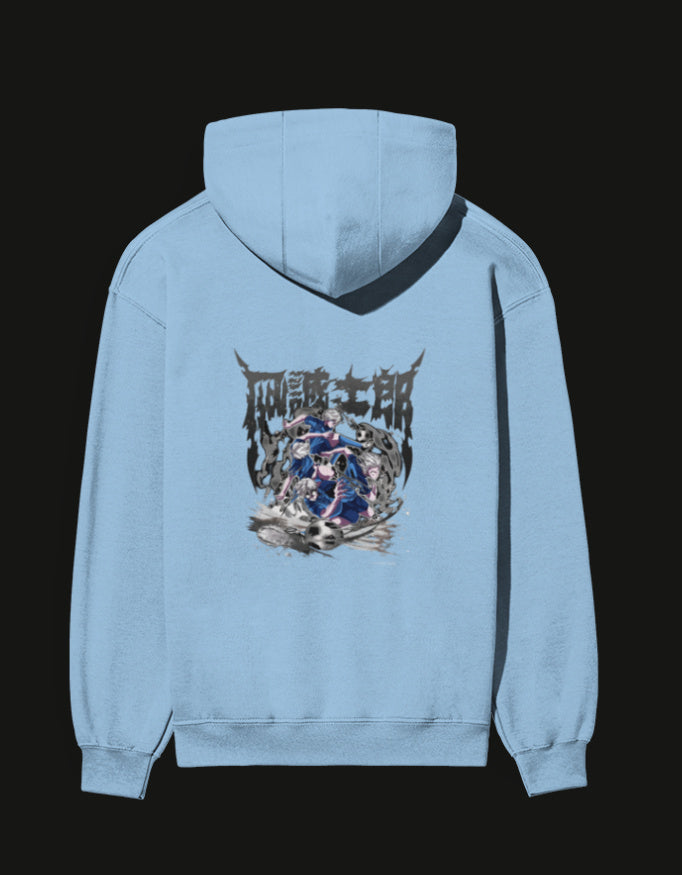 Light blue NAGI anime hoodie featuring a vibrant graphic design on the back