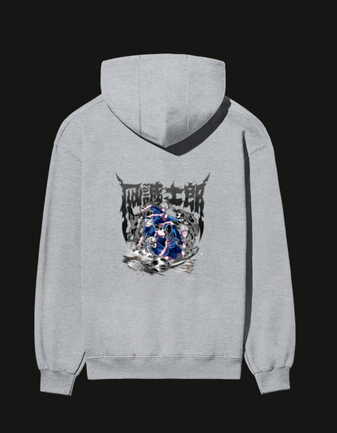 Gray NAGI anime hoodie featuring a vibrant design on the back with a character illustration
