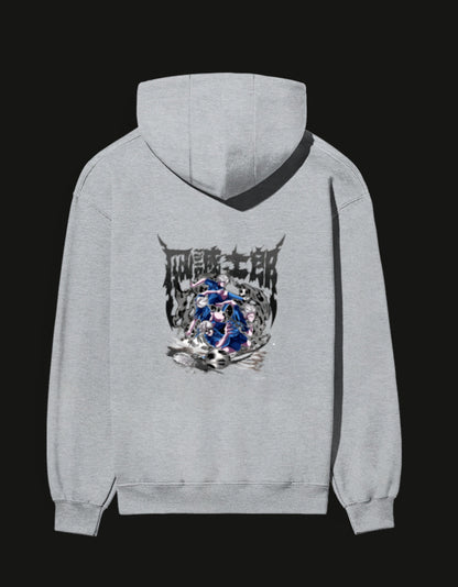 Gray NAGI anime hoodie featuring a vibrant design on the back with a character illustration