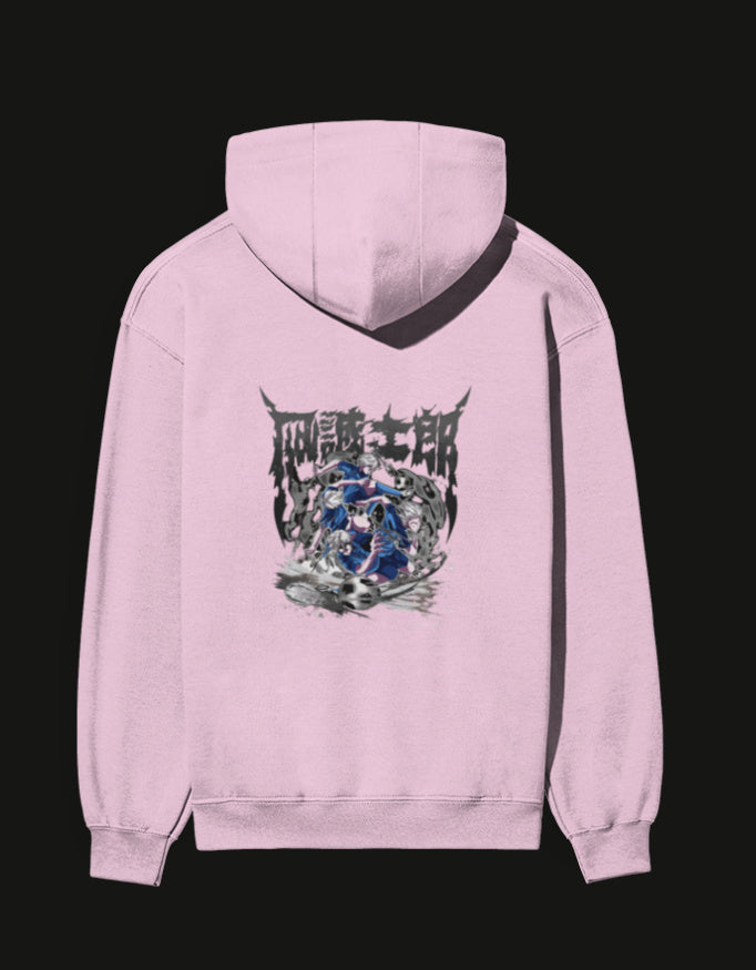 NAGI anime hoodie in pink featuring a colorful graphic design on the back