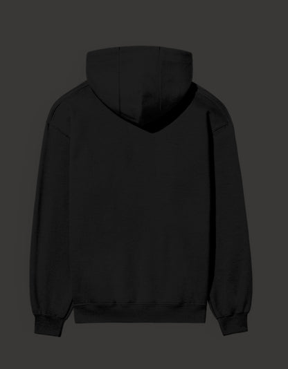 Back view of a black narcos unisex hoodie featuring a comfortable fit and adjustable hood