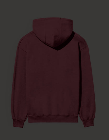 Back view of a maroon narcos unisex hoodie with a comfortable fit and adjustable hood