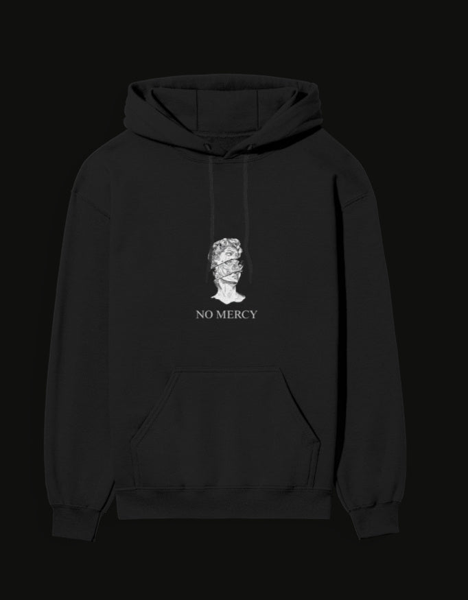 Black NO MERCY anime hoodie featuring a unique graphic design on the front