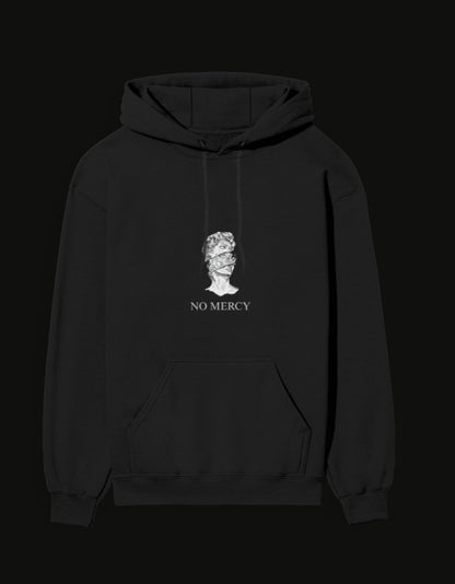 Black NO MERCY anime hoodie featuring a unique graphic design on the front