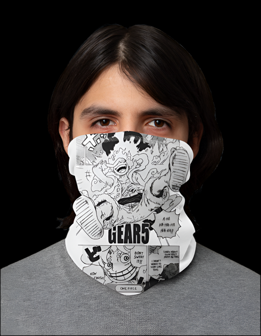 Gear 5 bandana One Piece featuring vibrant manga illustrations for anime fans