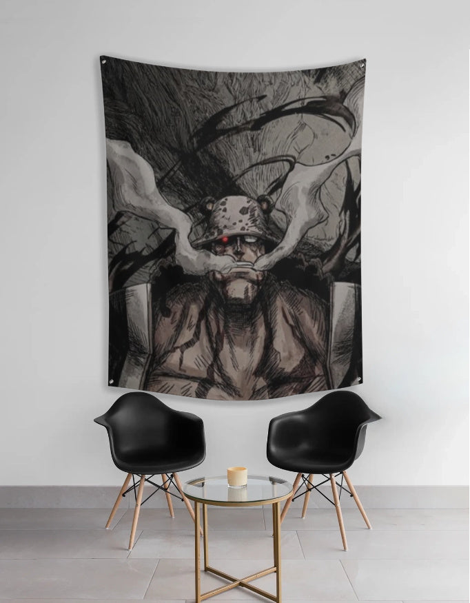 Kuma One Piece Tapestry featuring a dramatic design for anime wall decor