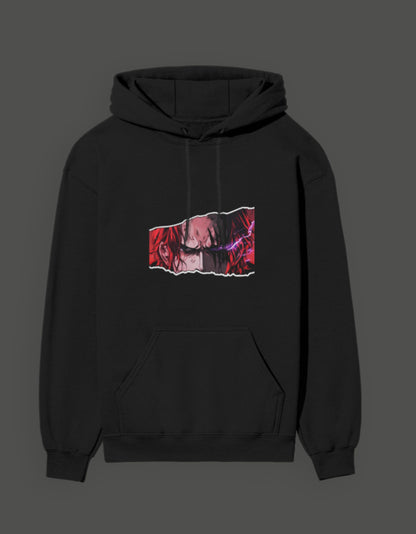 One Piece Shanks unisex sweatshirt featuring vibrant graphic design on a black background