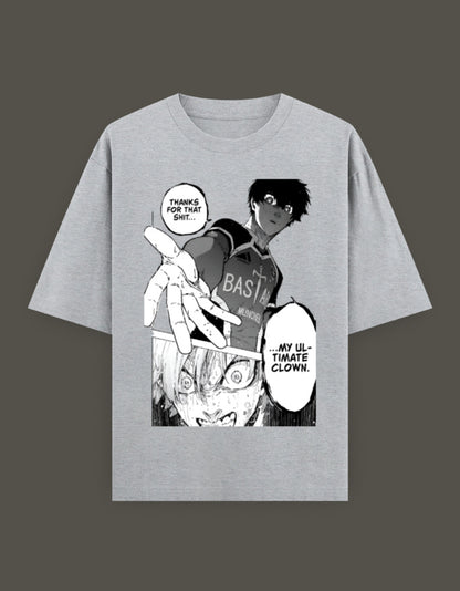 Light gray crew neck oversized shirt front view plain cotton blend isagi anime t-shirt design