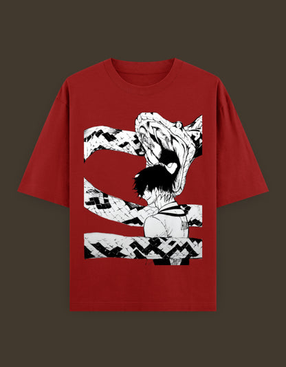 AnimeVerseStore blue lock artist tee red graphic shirt featuring protagonist with large snake illustration