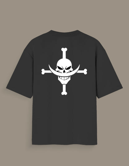 AnimeVerseStore back view black tee with Whitebeard glow in dark anime tee large white skull and crossbones emblem