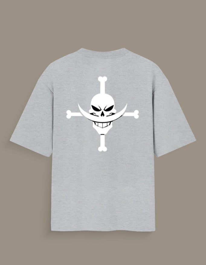 Whitebeard glow in dark anime tee gray unisex shirt back with large Whitebeard skull and crossbones emblem
