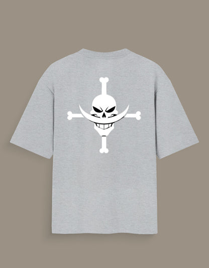 Whitebeard glow in dark anime tee gray unisex shirt back with large Whitebeard skull and crossbones emblem