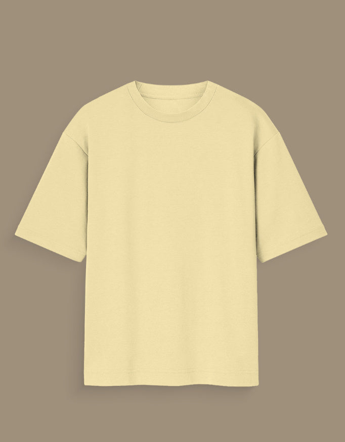 Beige personalized oversized T-shirt India with graphic print of man wearing suit and red brushstroke across eyes