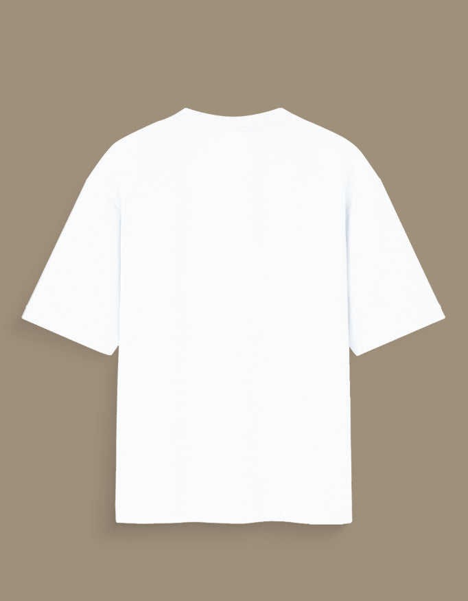 White personalized oversized T-shirt India with a relaxed fit and short sleeves on a brown background