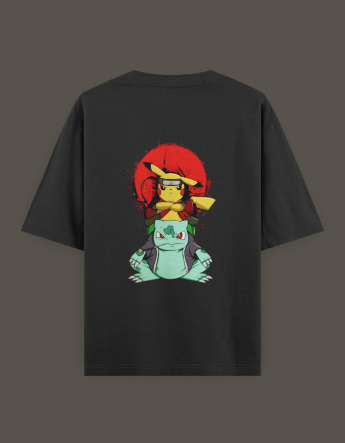 Pikachu Sage Mode t-shirt featuring Pikachu riding Bulbasaur in a colorful design